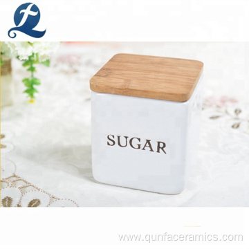 Ceramic Sugar Kitchen Canister With Bamboo Lid